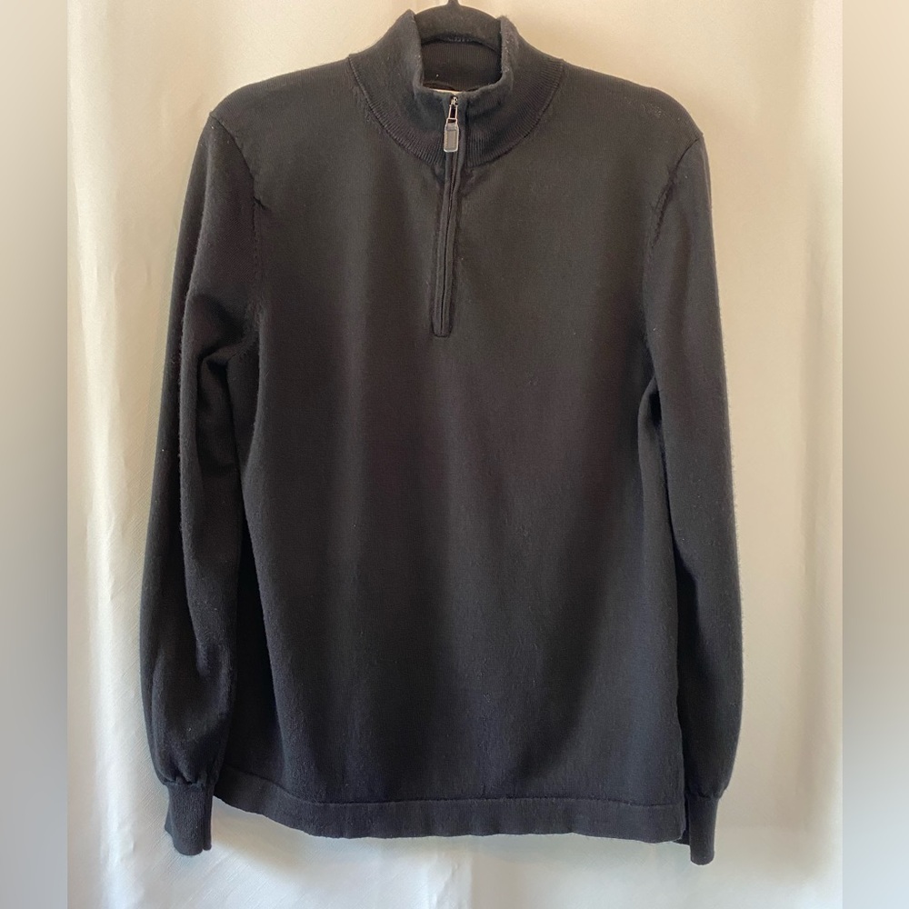 Joseph Abboud Mens Black 100% Merino Wool 1/4 Zip Sweater Large Minimalist